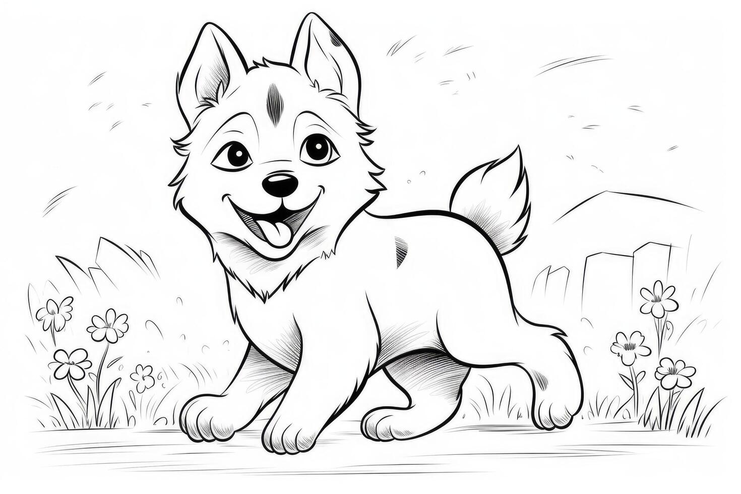 Coloring page outline of cartoon cute little puppy dog. illustration coloring book for kids. photo