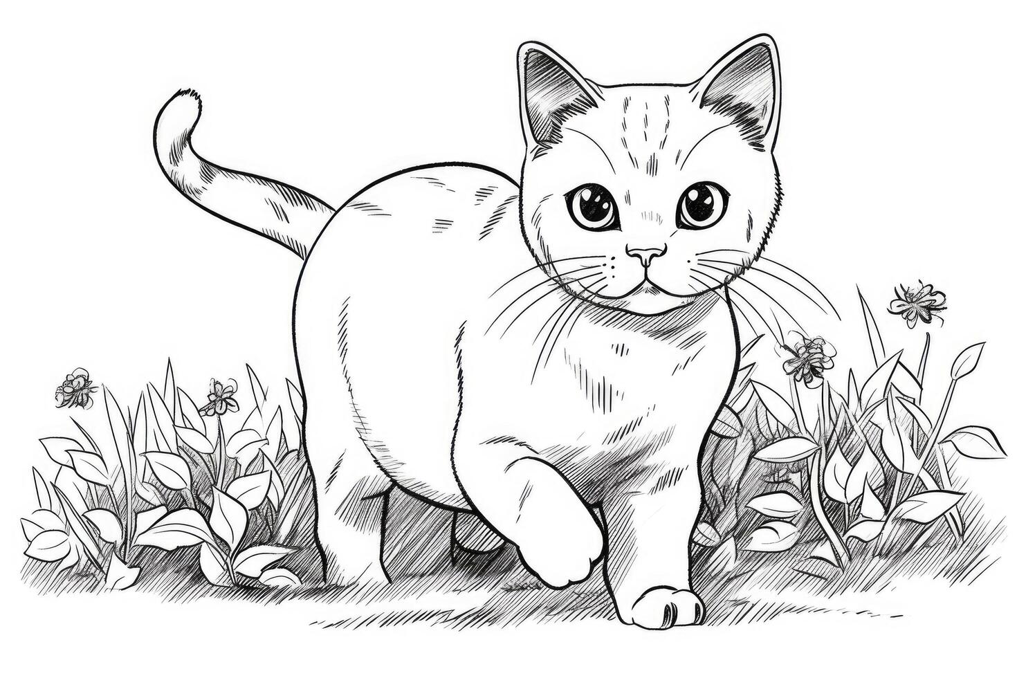 linda dibujos animados gatito gato resumido para colorante libro aislado en un blanco antecedentes. generativo ai foto