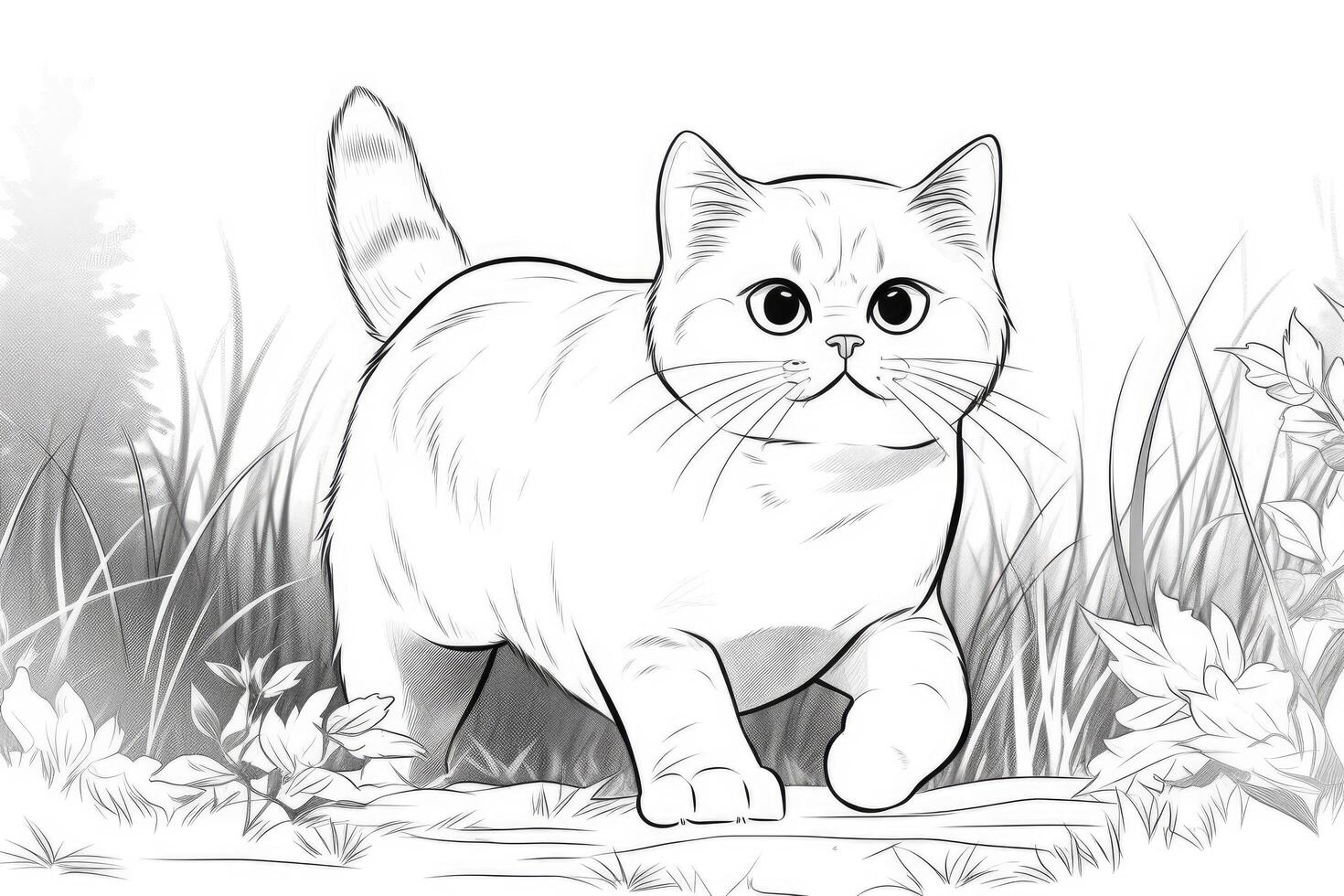 Cute Cartoon Kitten Cat outlined for coloring book isolated on a white background. photo