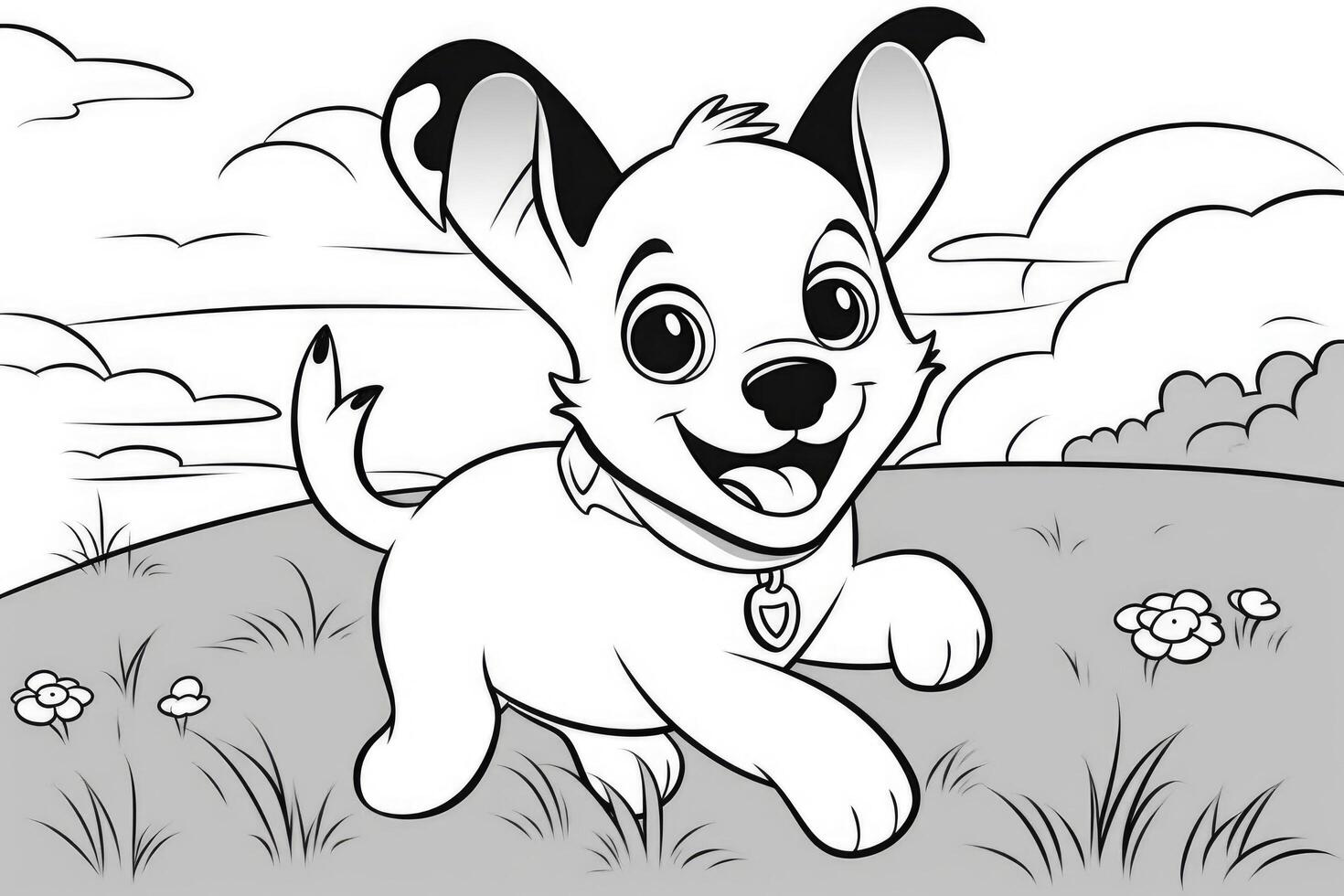 Coloring page outline of cartoon cute little puppy dog. illustration coloring book for kids. photo