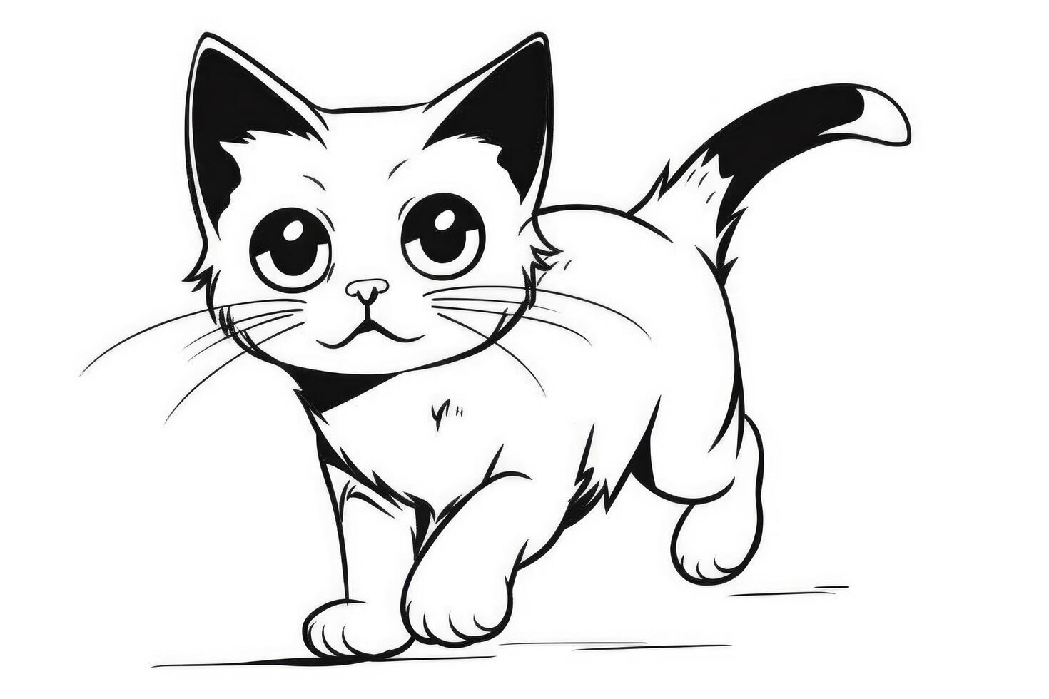 Cute Cartoon Kitten Cat outlined for coloring book isolated on a white background. photo