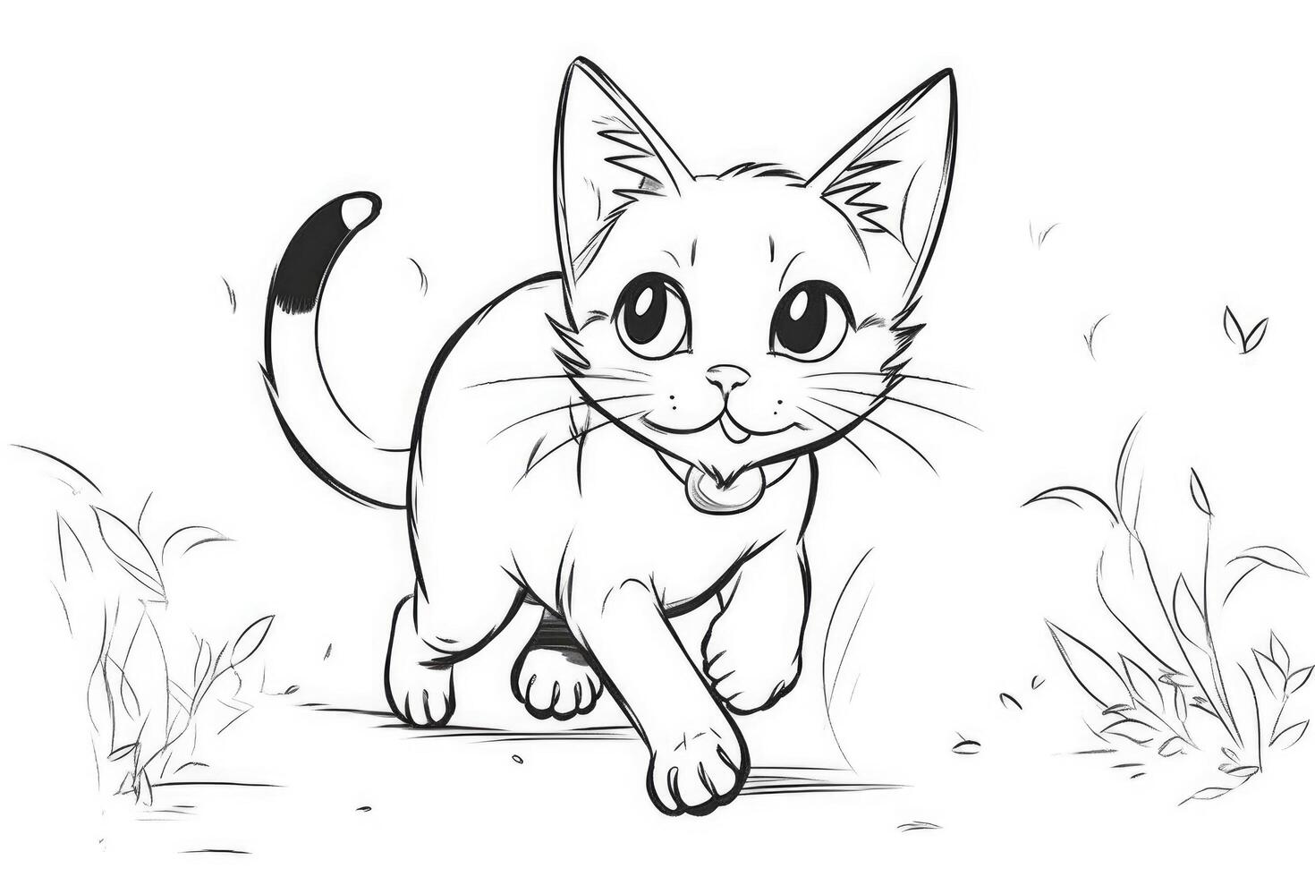 Cute Cartoon Kitten Cat outlined for coloring book isolated on a white background. photo