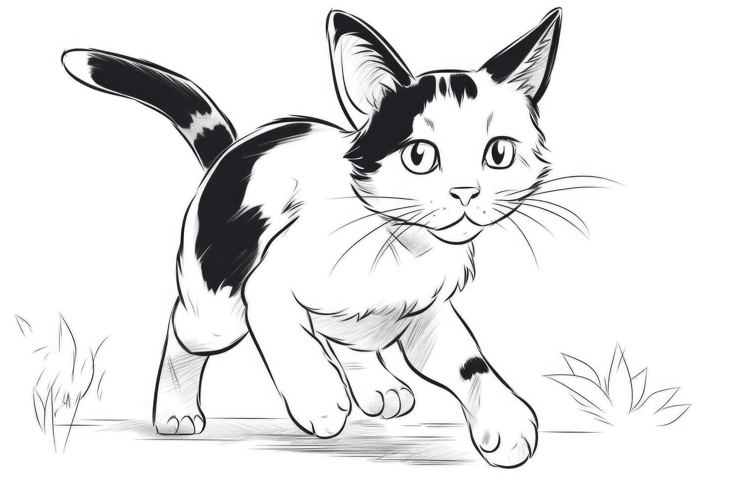 Cute Cartoon Kitten Cat outlined for coloring book isolated on a white background. photo