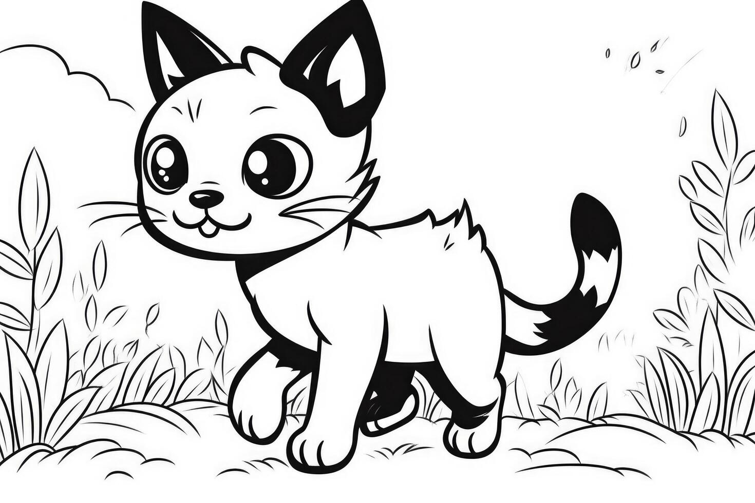 Cute Cartoon Kitten Cat outlined for coloring book isolated on a white background. photo