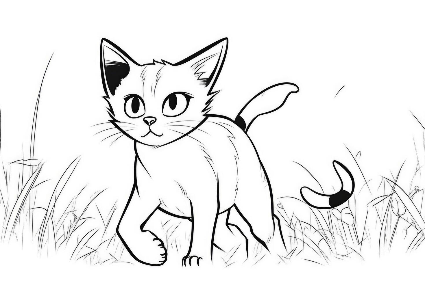 Cute Cartoon Kitten Cat outlined for coloring book isolated on a white background. photo