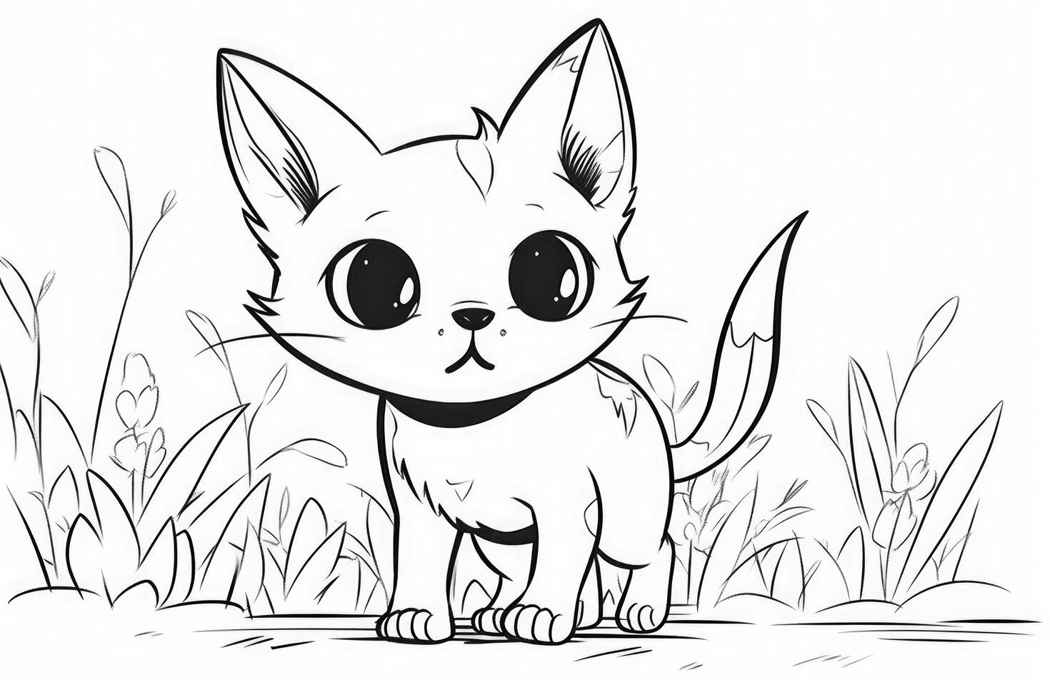 Cute Cartoon Kitten Cat outlined for coloring book isolated on a white background. photo