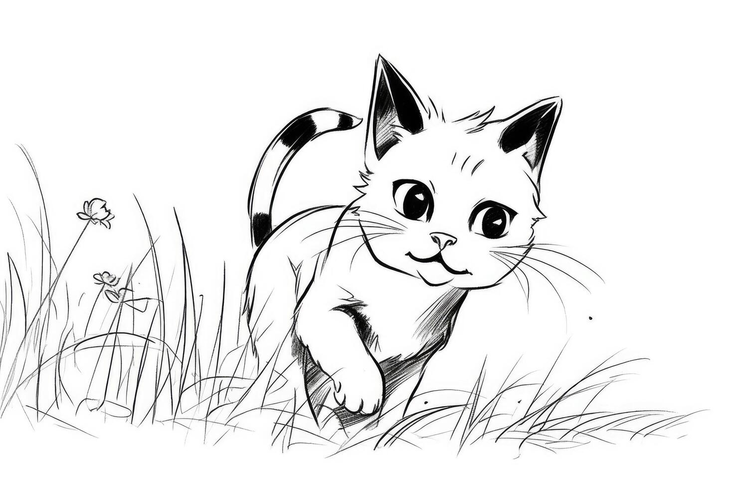 Cute Cartoon Kitten Cat outlined for coloring book isolated on a white background. photo