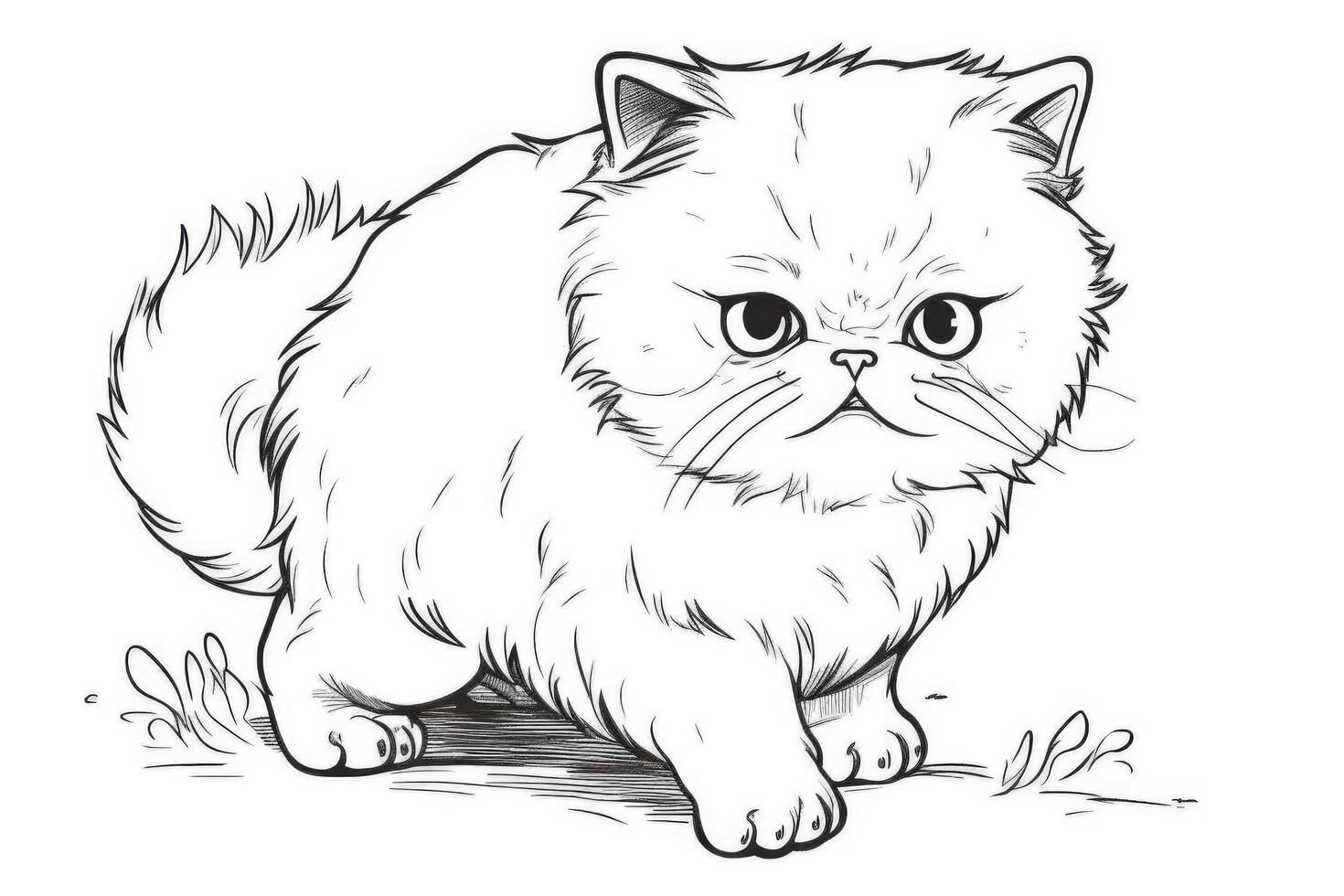 Cute Cartoon Kitten Cat outlined for coloring book isolated on a white background. photo
