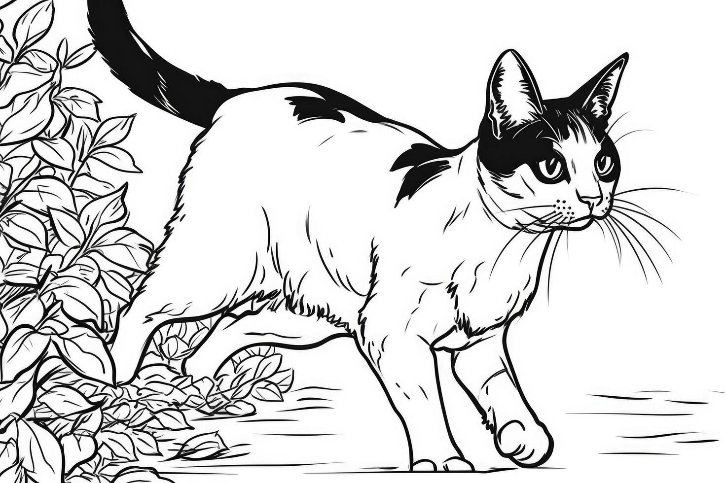 Cute Cartoon Kitten Cat outlined for coloring book isolated on a white background. photo