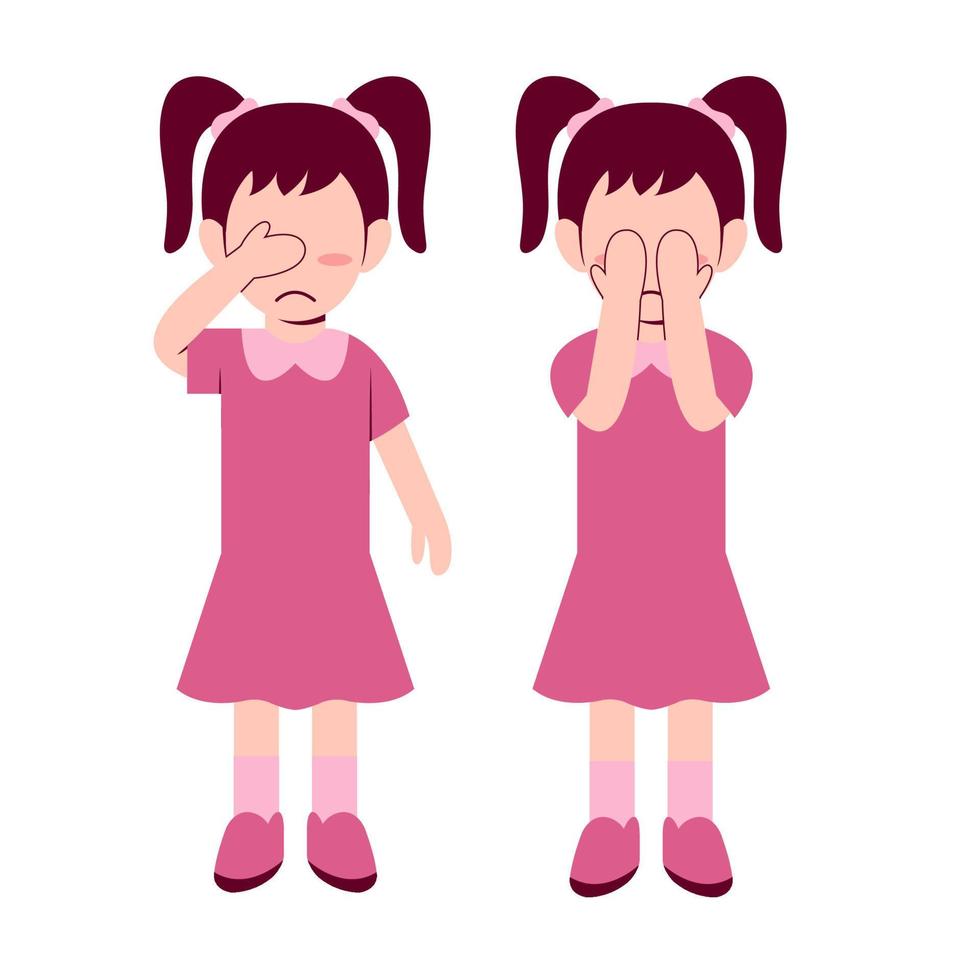 Set Of Little Girl Feeling Sad vector