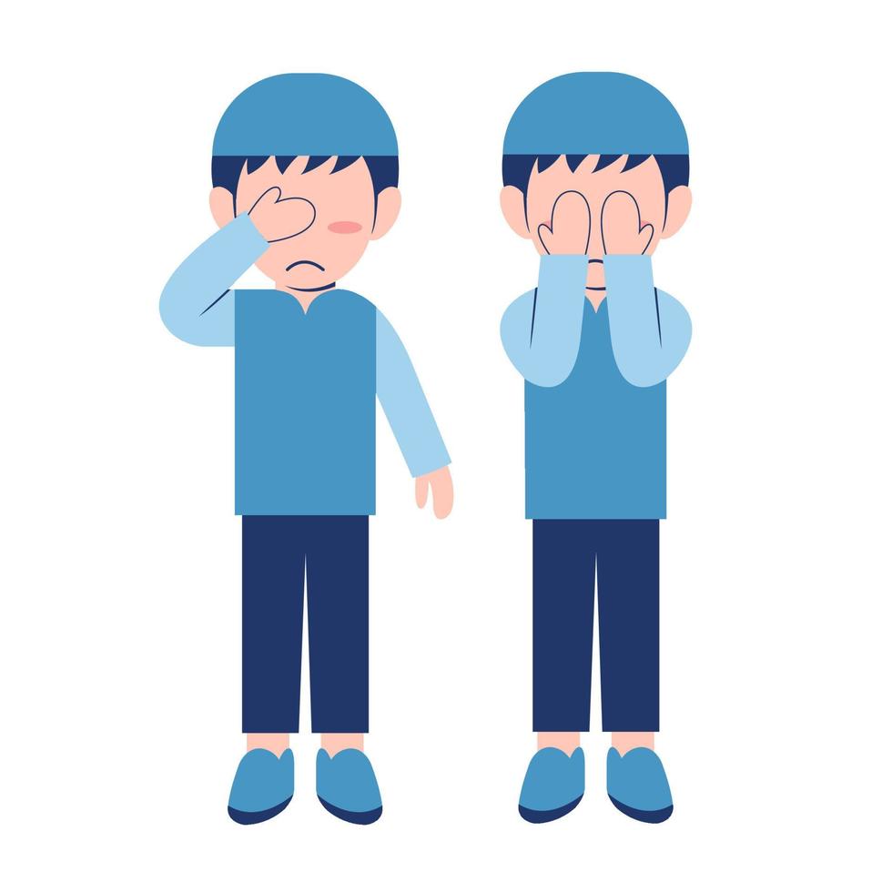 Set Of Muslim Boy Feeling Sad vector