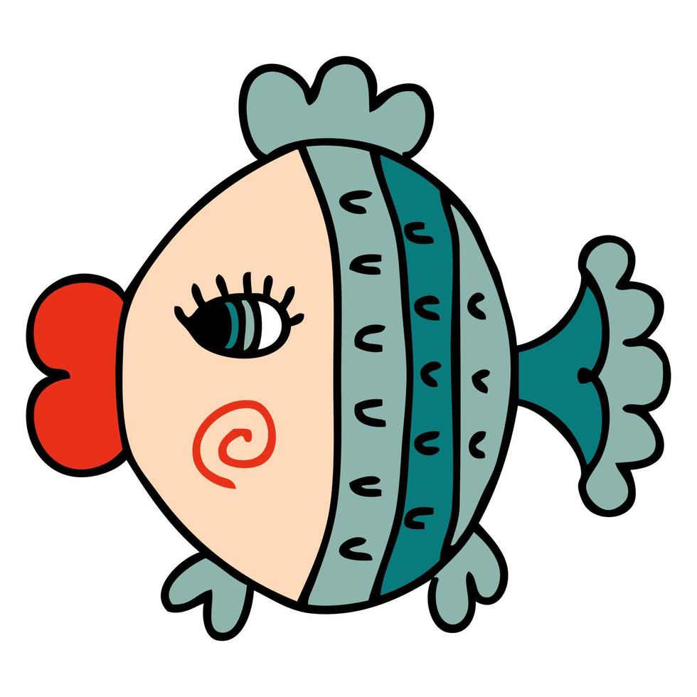 garabatear kawaii pescado en sencillo mano dibujado estilo. Perfecto para tee, pegatinas, póster, tarjeta. vector