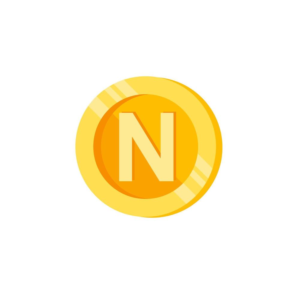 N, letter, coin color vector icon