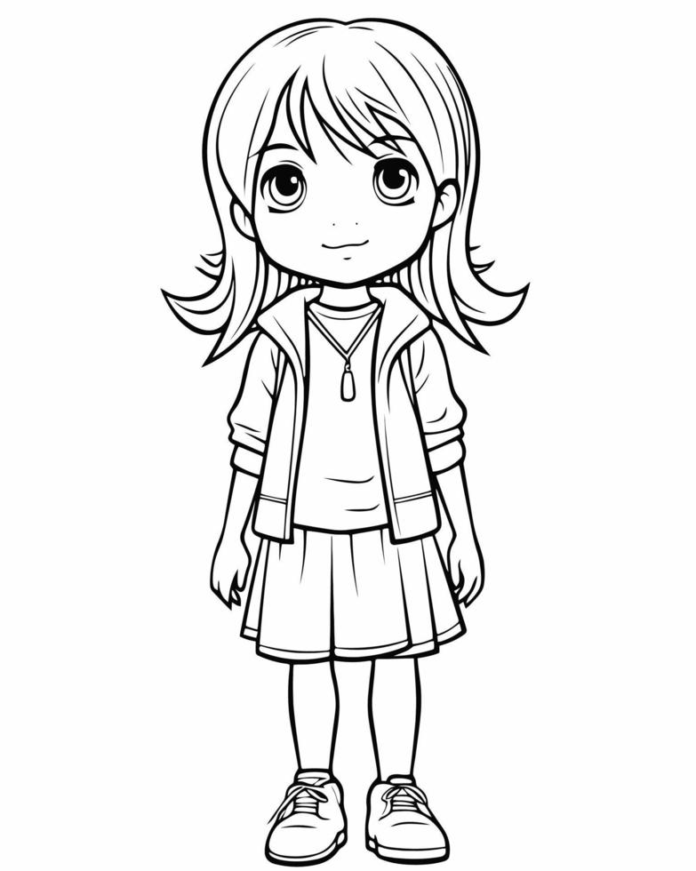 Young Girl Coloring Page vector