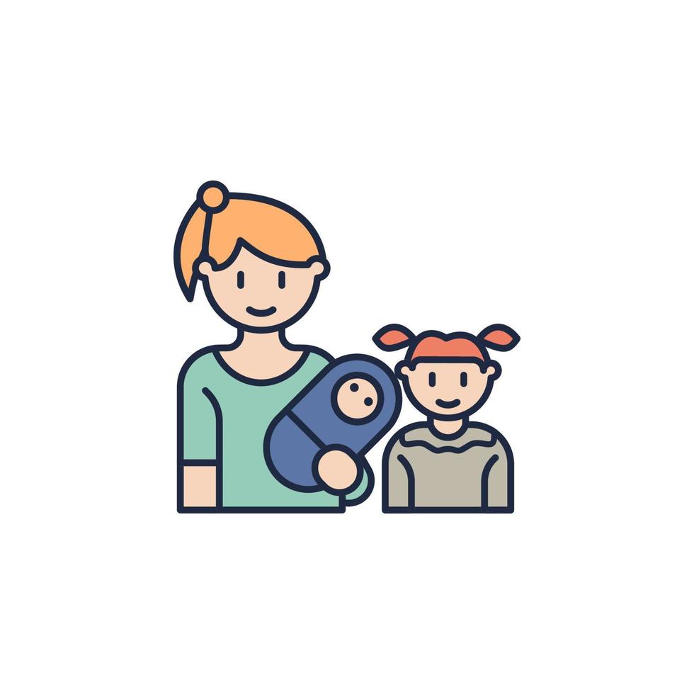 mother with baby and daughter cartoon vector icon