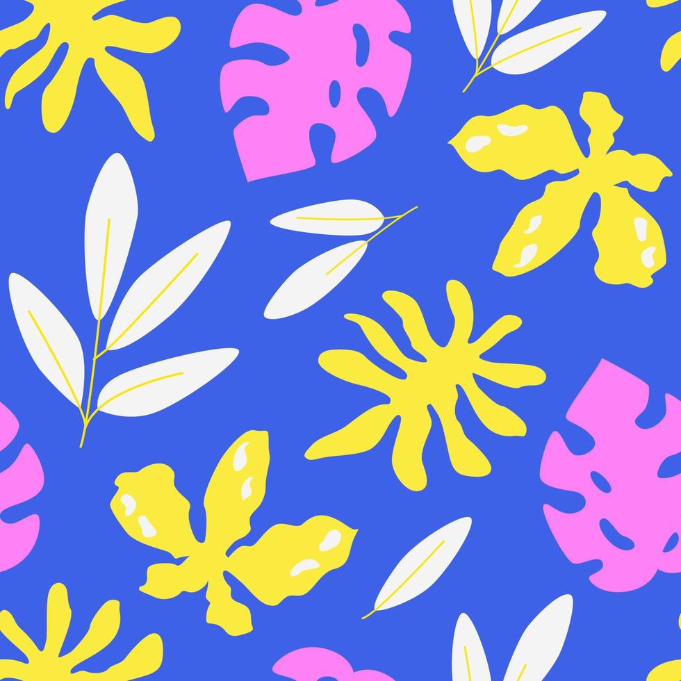 Modern bright tropical abstract seamless pattern. Digital paper. Tropical monstera leaves, exotic abstract plants. Summer repeat background. vector