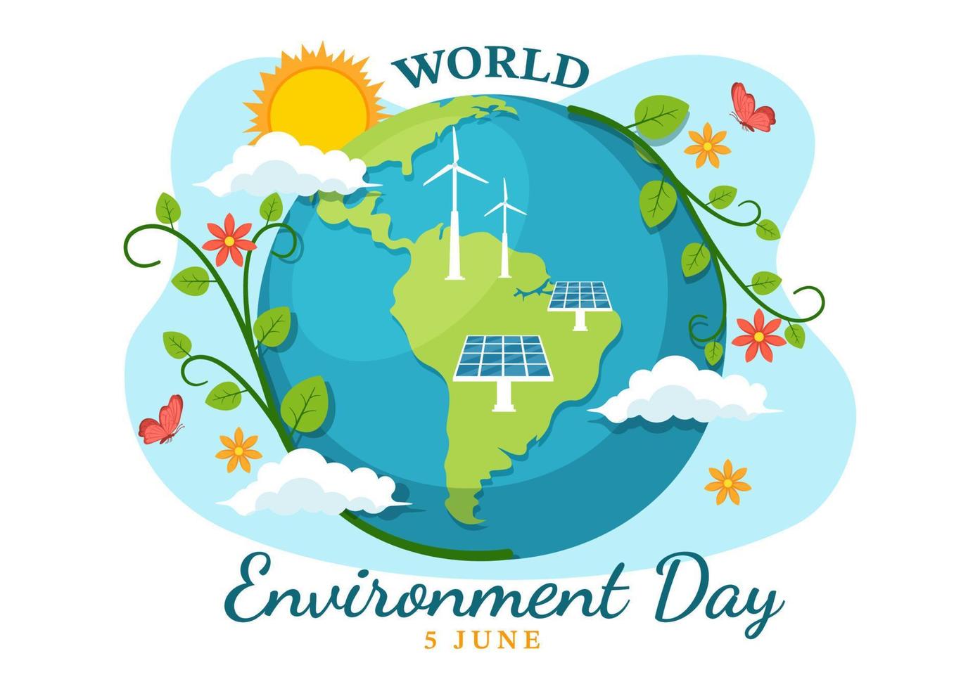 World Environment Day Illustration with Green Tree and Animals in Forest for Save the Planet or Taking Care of the Earth in Hand Drawn Templates vector