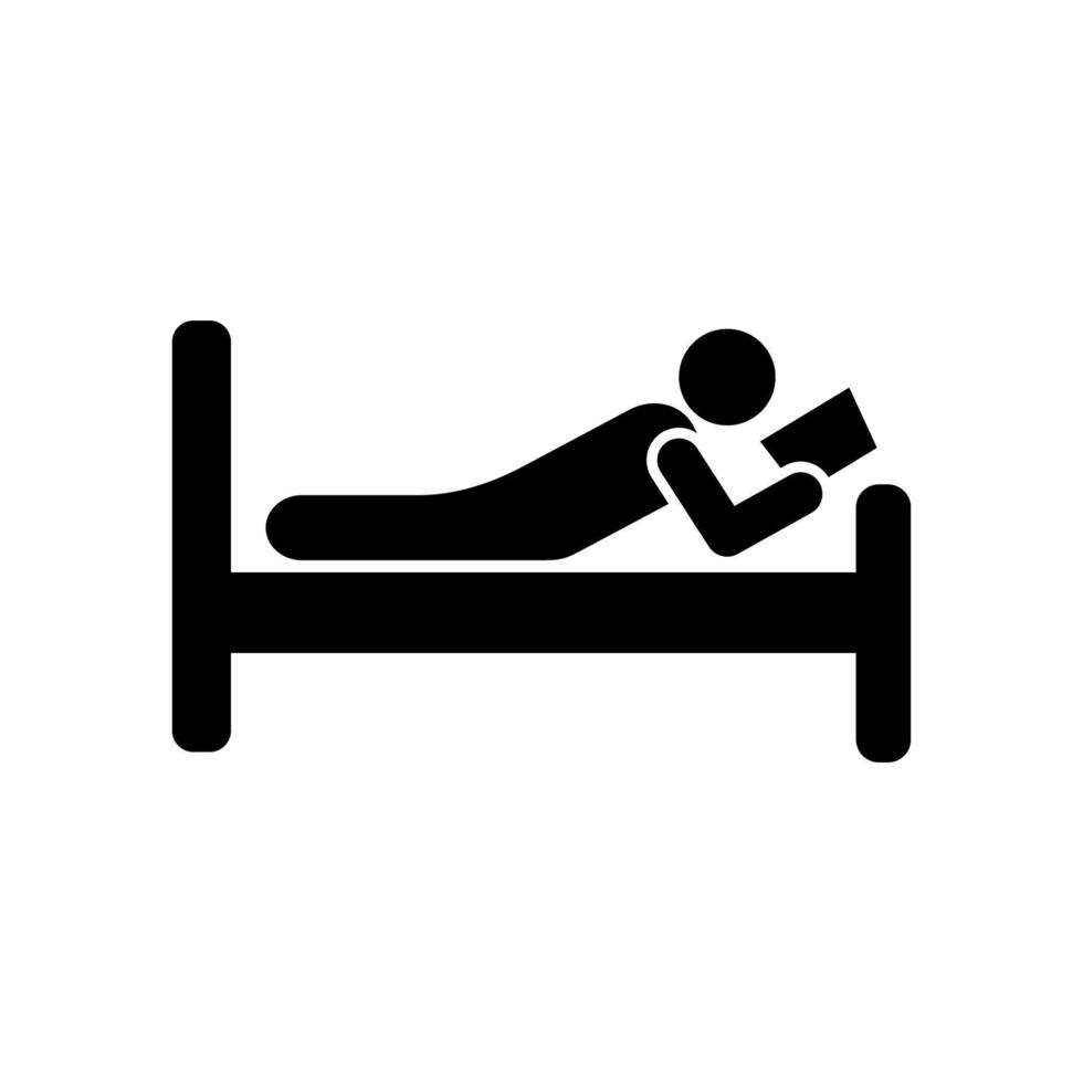 hombre libro leer cama pictograma vector icono