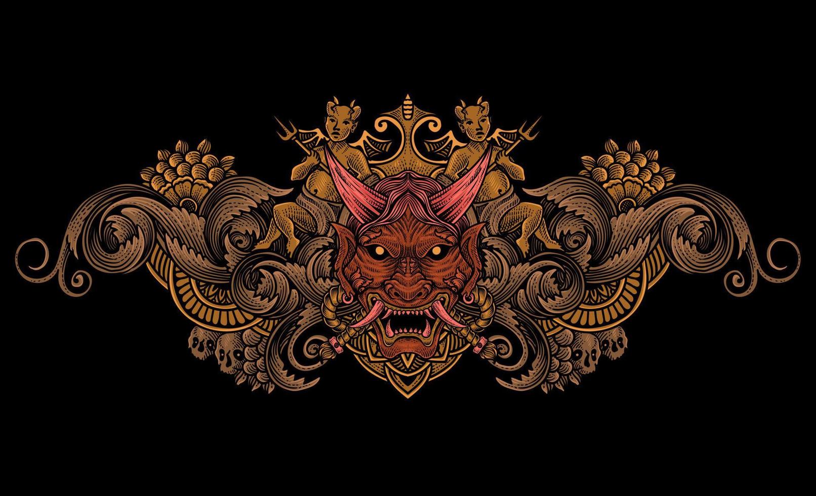 vector ilustración. de miedo japonés demonio máscara con Clásico grabado ornamento estilo Perfecto para tu negocio y t camisa mercancías