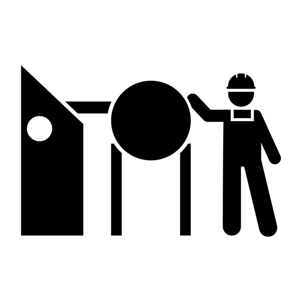 fábrica, industrial, máquinas, hombre, trabajo vector icono