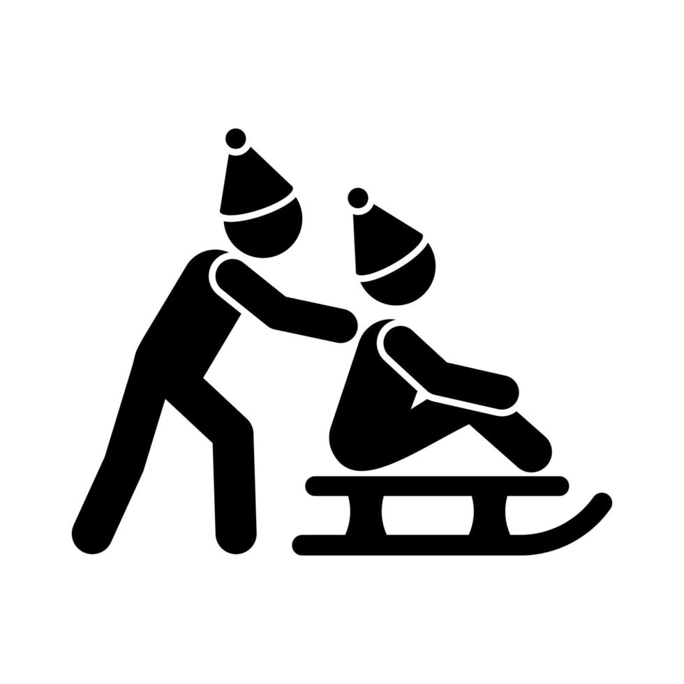 children play sledding vector icon