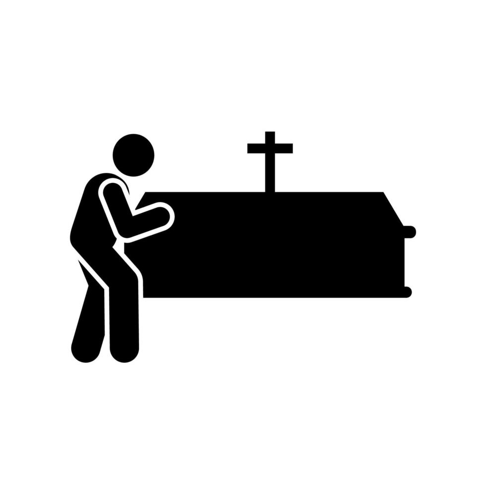 hombre ataúd funeral entierro vector icono