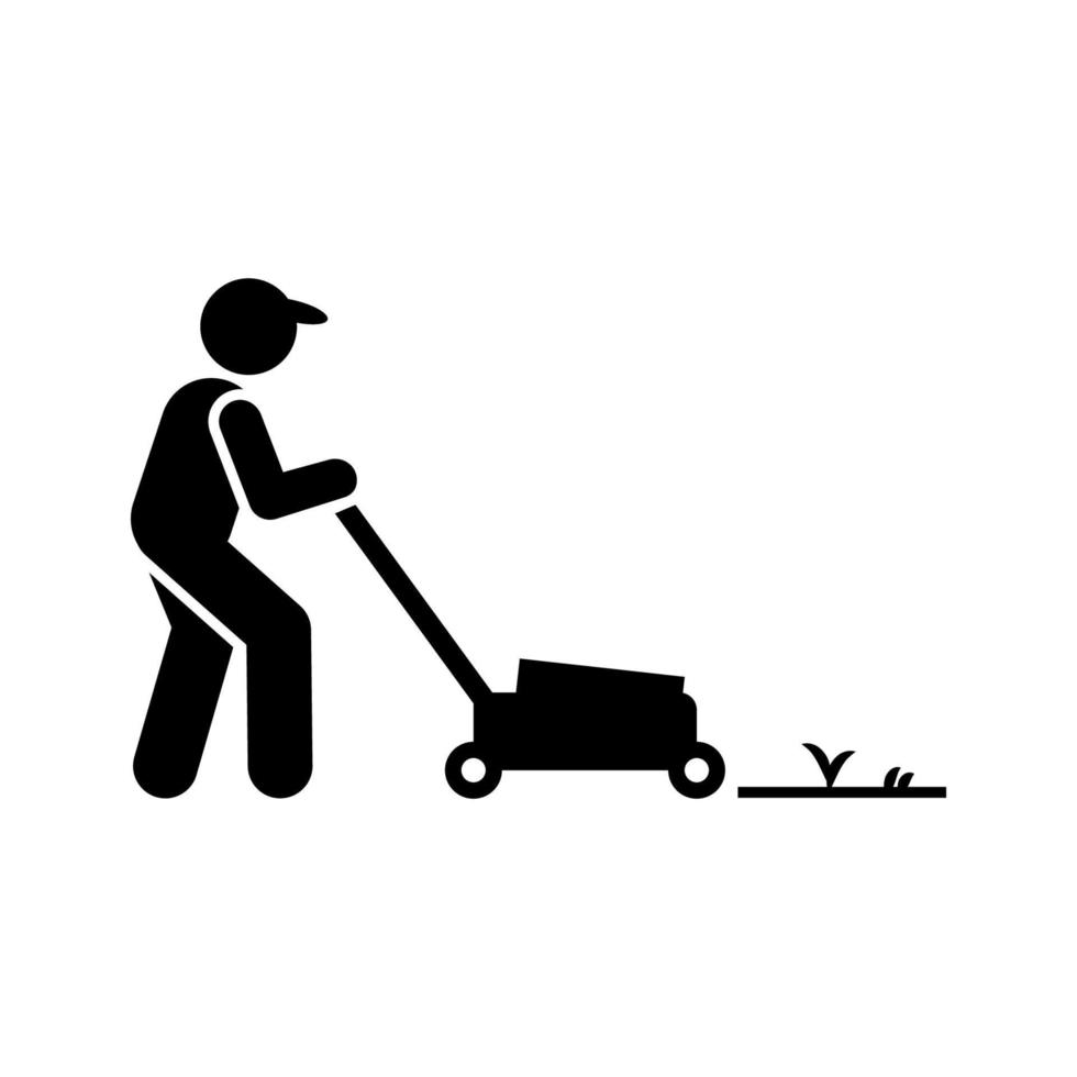 corte, jardinero, césped, hombre vector icono