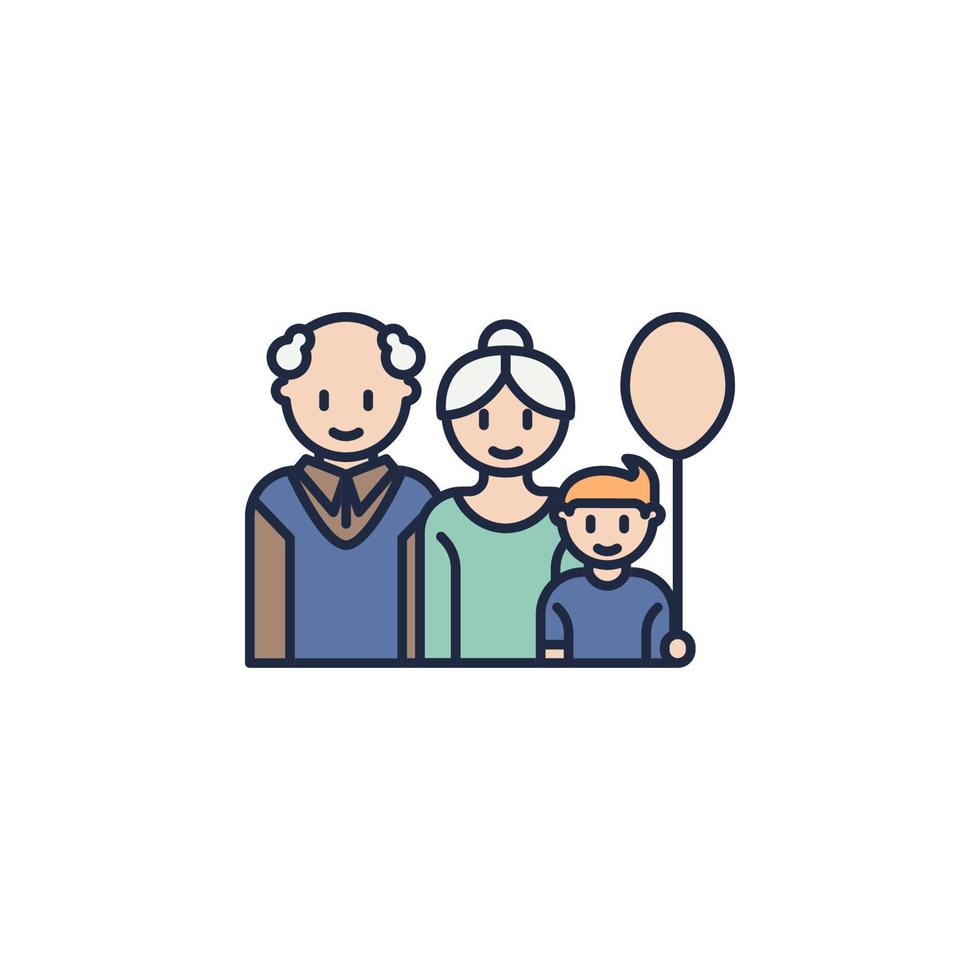 grandparents with grandson cartoon vector icon