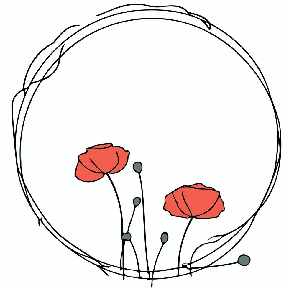 frame with red poppy flowers vector