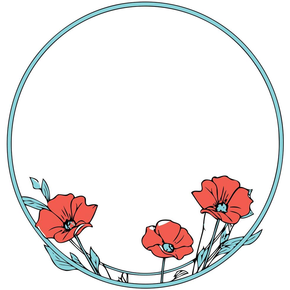 frame with red poppy flowers vector