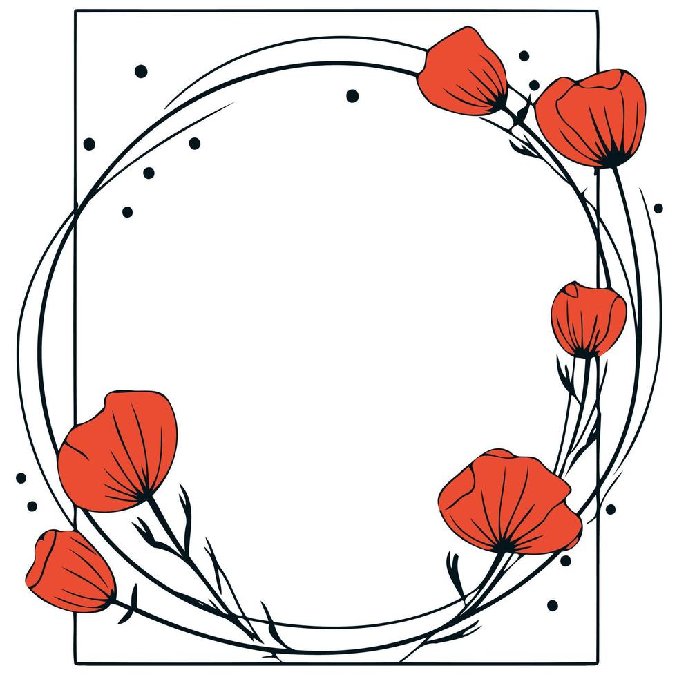 frame with red poppy flowers vector