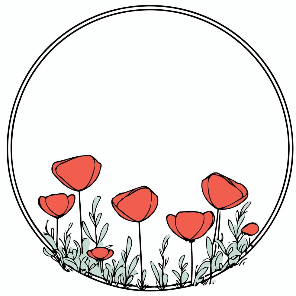 frame with red poppy flowers vector