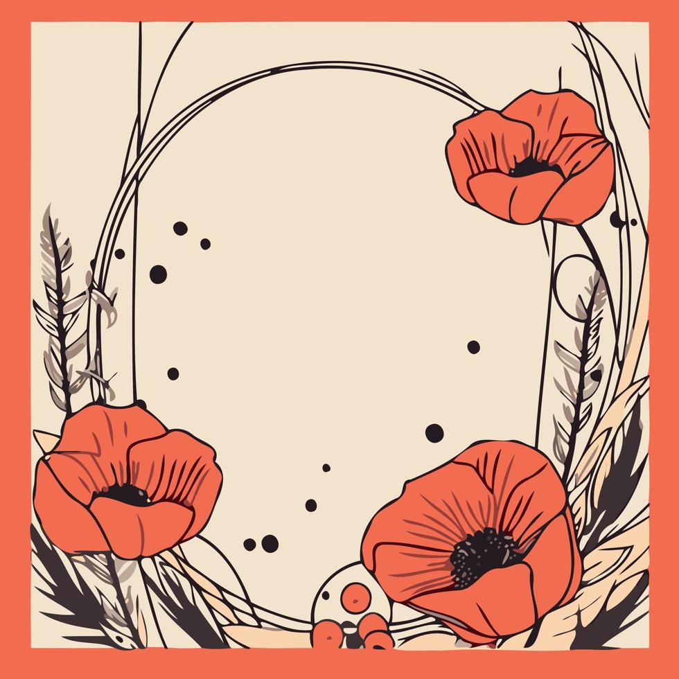 frame with red poppy flowers vector