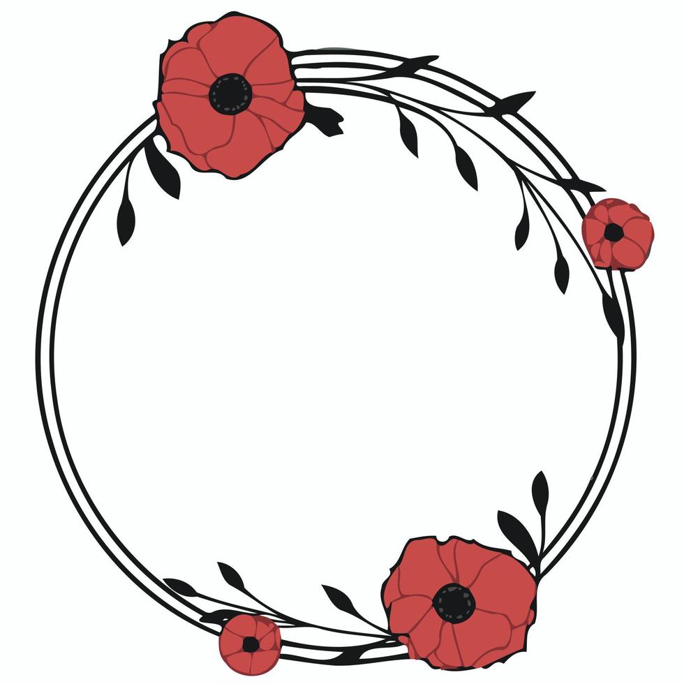 frame with red poppy flowers vector