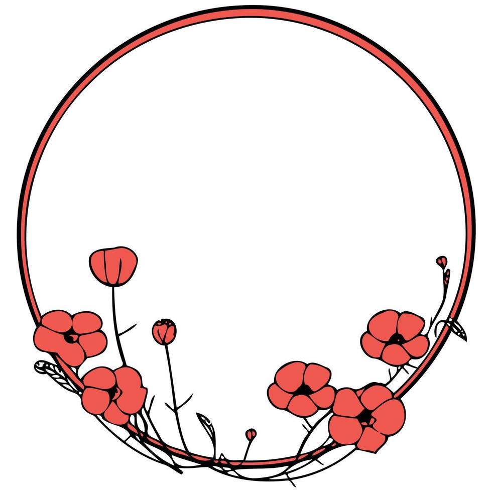 frame with red poppy flowers vector