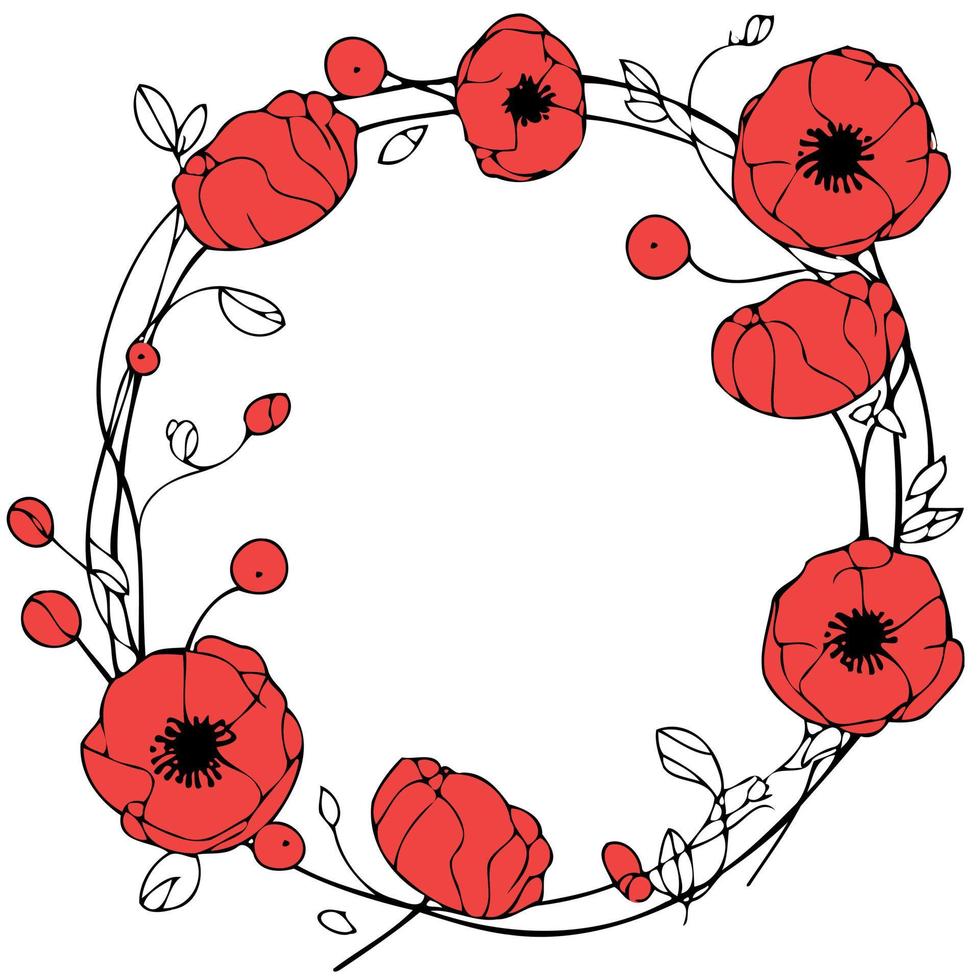 frame with red poppy flowers vector