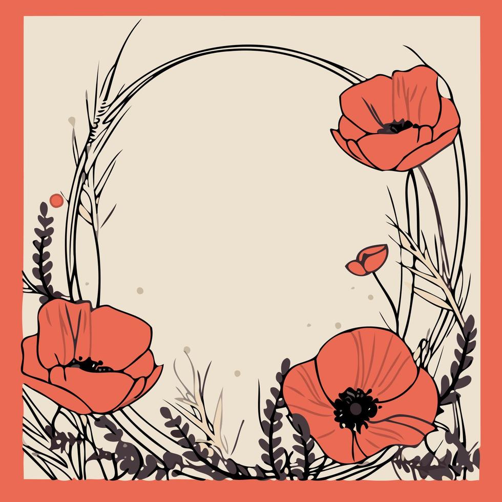 frame with red poppy flowers vector