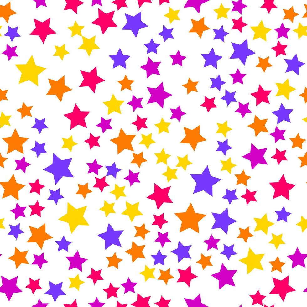 Seamless repeating pattern of vivid pink, purple, blue, red, yellow stars for fabric, textile, papers and other various surfaces vector