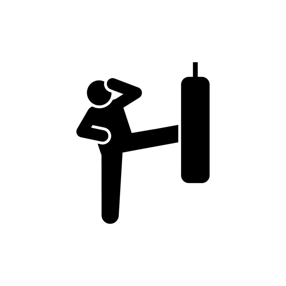 patada boxeo hombre aptitud gimnasio con flecha pictograma vector icono