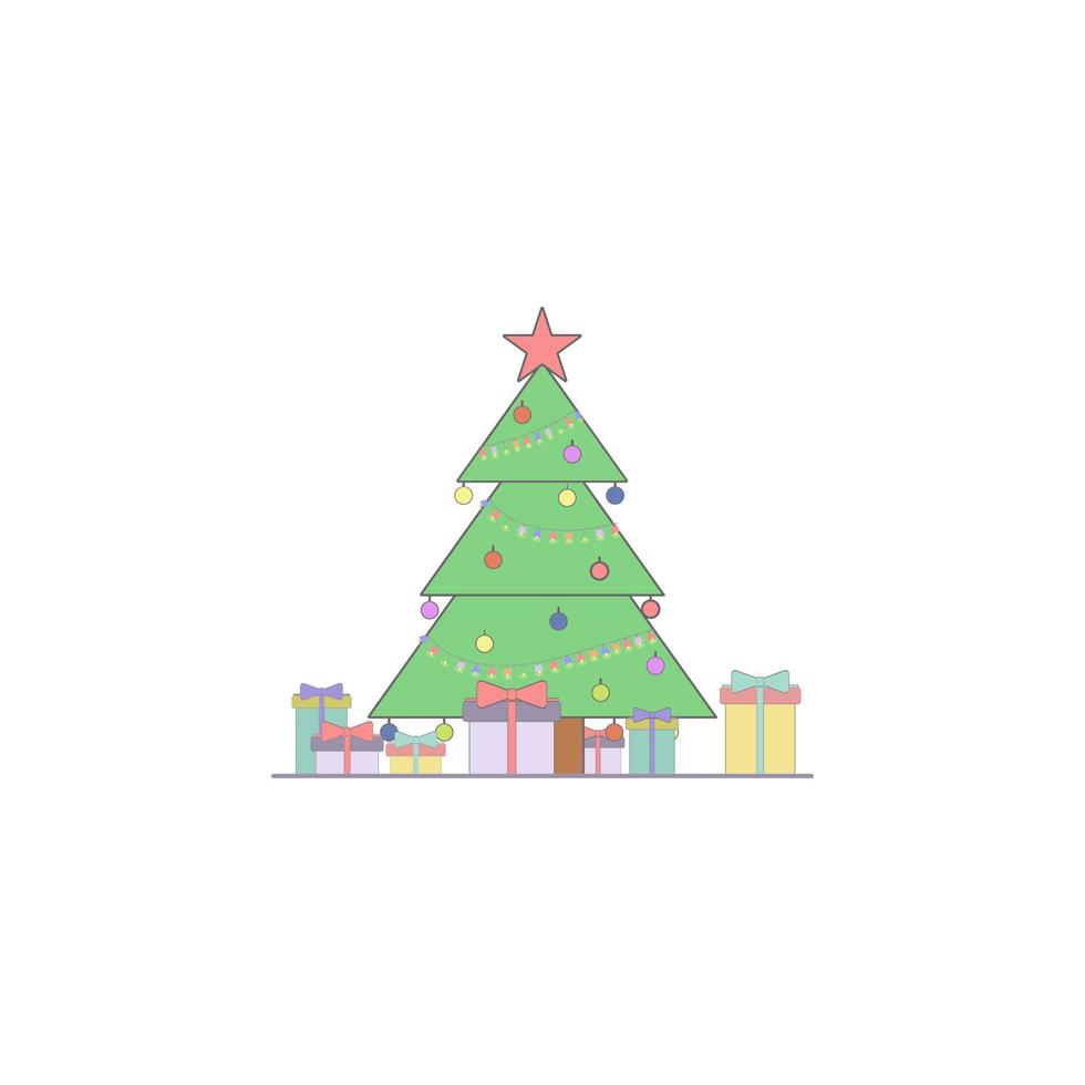 Navidad árbol con regalos de colores vector icono