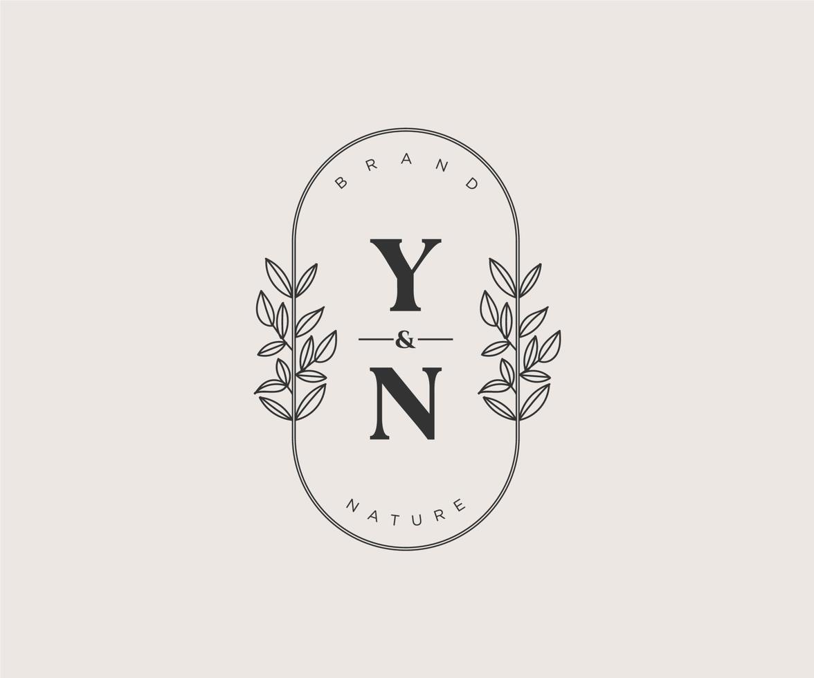 initial YN letters Beautiful floral feminine editable premade monoline logo suitable for spa salon skin hair beauty boutique and cosmetic company. vector