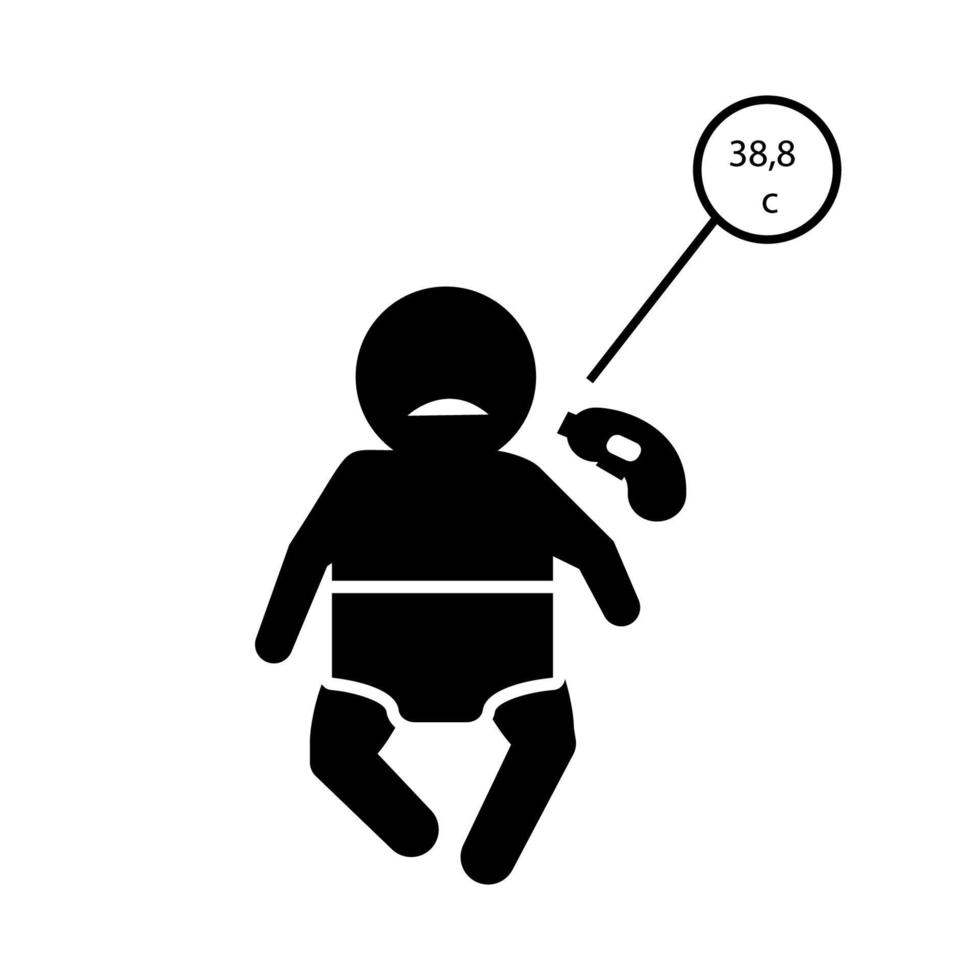 Baby, high temperature, ill vector icon