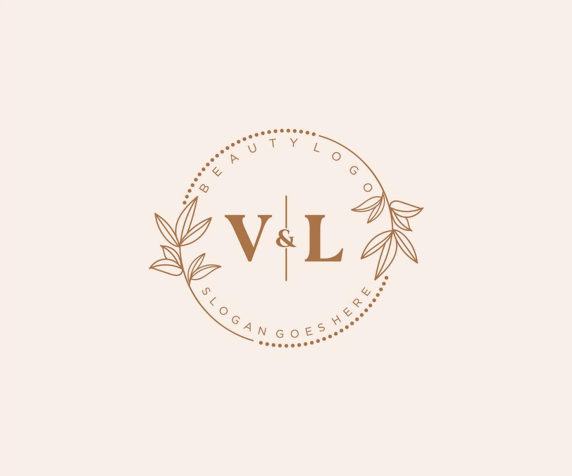 inicial vl letras hermosa floral femenino editable prefabricado monoline logo adecuado para spa salón piel pelo belleza boutique y cosmético compañía. vector