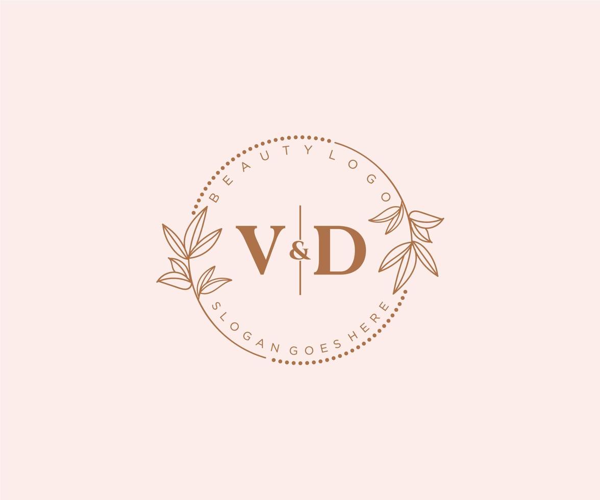 initial VD letters Beautiful floral feminine editable premade monoline logo suitable for spa salon skin hair beauty boutique and cosmetic company. vector