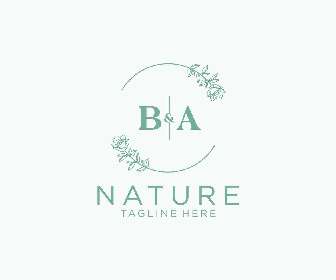 initial BA letters Botanical feminine logo template floral, editable premade monoline logo suitable, Luxury feminine wedding branding, corporate. vector