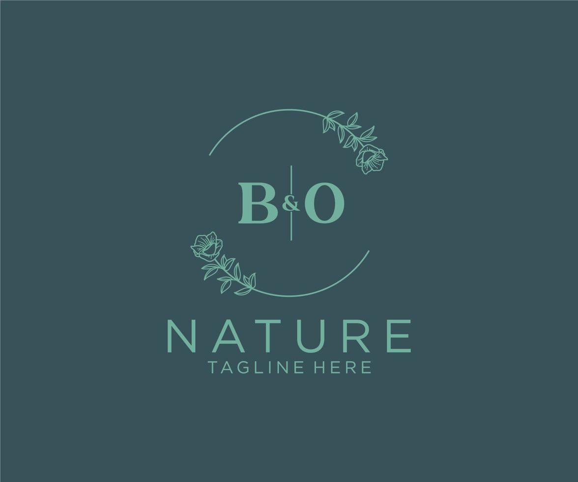 initial BO letters Botanical feminine logo template floral, editable premade monoline logo suitable, Luxury feminine wedding branding, corporate. vector