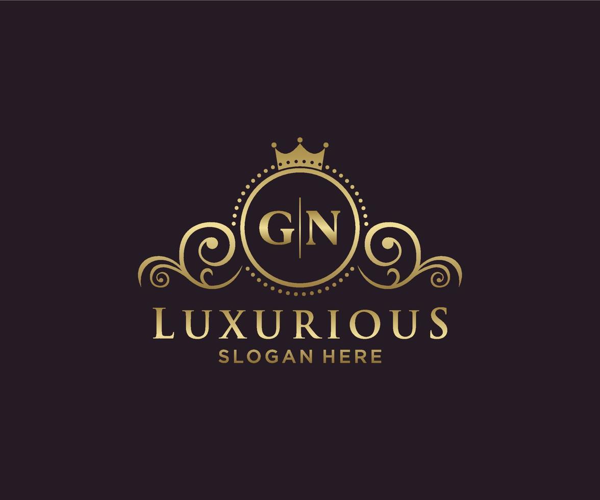 Initial GN Letter Royal Luxury Logo template in vector art for Restaurant, Royalty, Boutique, Cafe, Hotel, Heraldic, Jewelry, Fashion and other vector illustration.