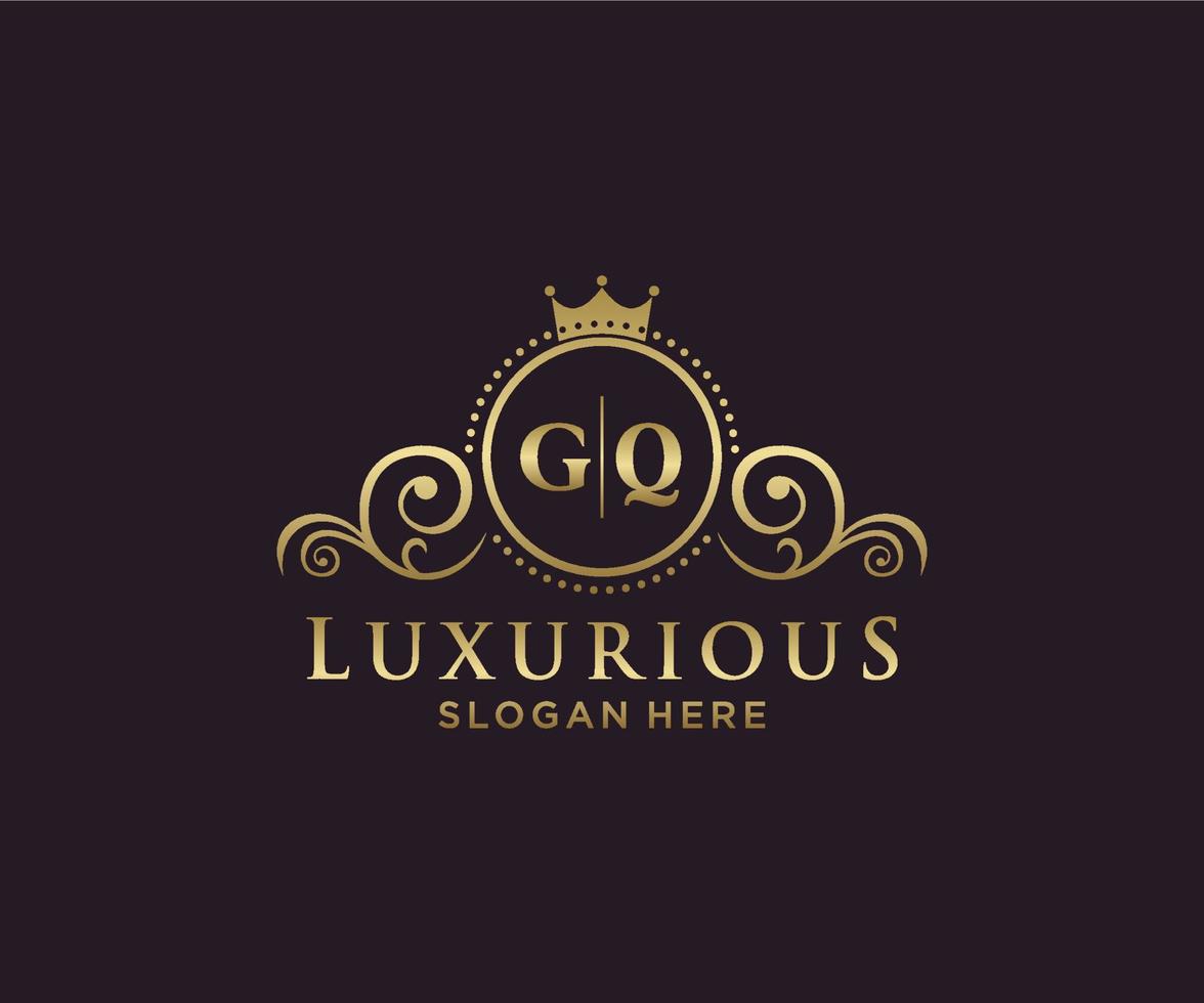 Initial GQ Letter Royal Luxury Logo template in vector art for Restaurant, Royalty, Boutique, Cafe, Hotel, Heraldic, Jewelry, Fashion and other vector illustration.