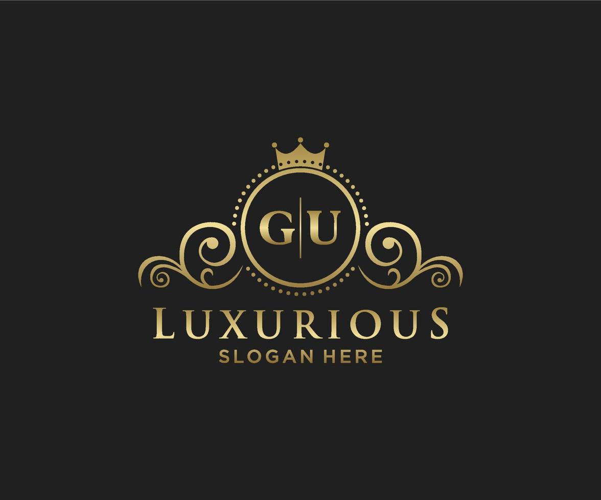 Initial GU Letter Royal Luxury Logo template in vector art for Restaurant, Royalty, Boutique, Cafe, Hotel, Heraldic, Jewelry, Fashion and other vector illustration.