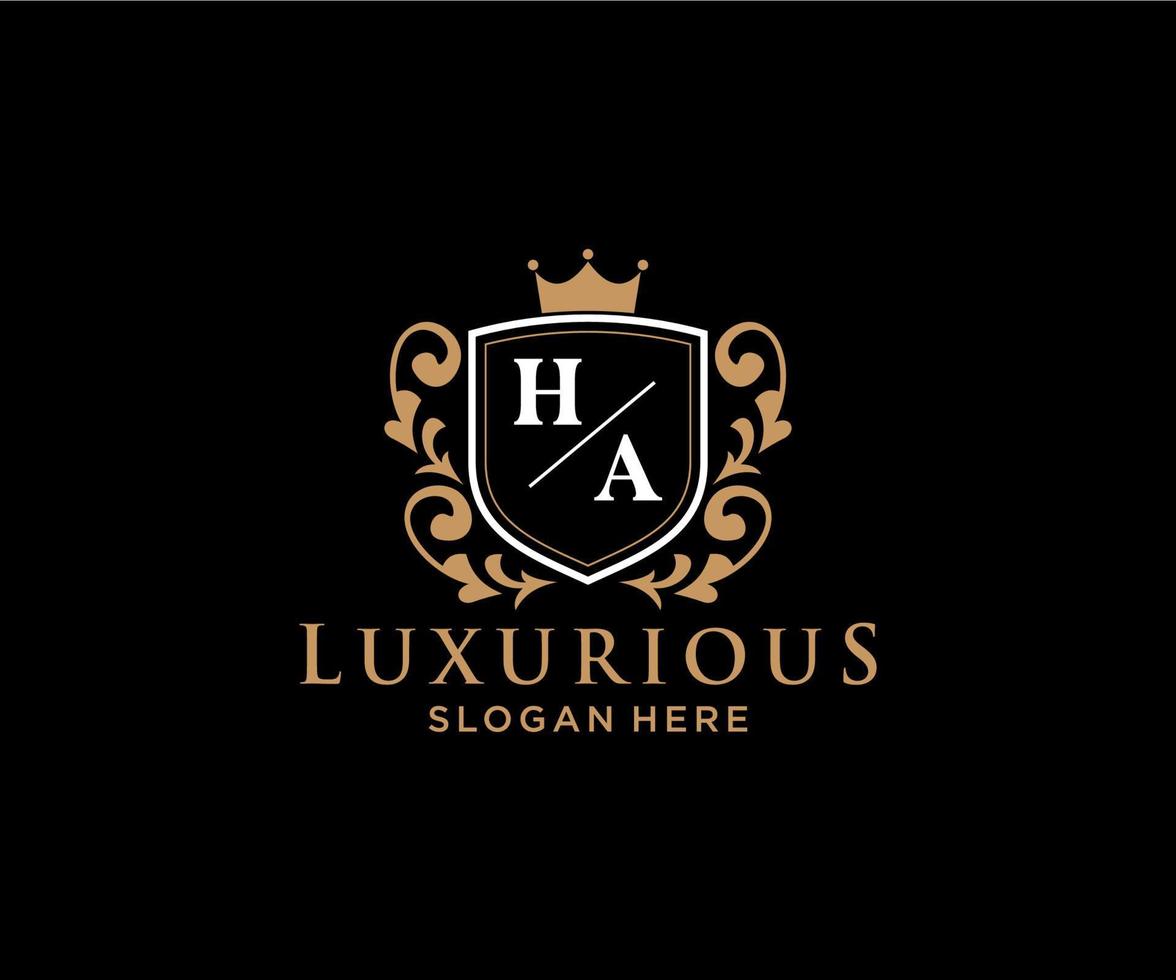 Initial HA Letter Royal Luxury Logo template in vector art for Restaurant, Royalty, Boutique, Cafe, Hotel, Heraldic, Jewelry, Fashion and other vector illustration.